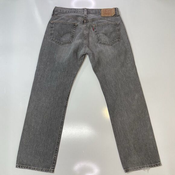 Levis 501 Denim Jeans Mens 34x30 Black Straight Leg Button Fly Red Tab Classic - Picture 10 of 11